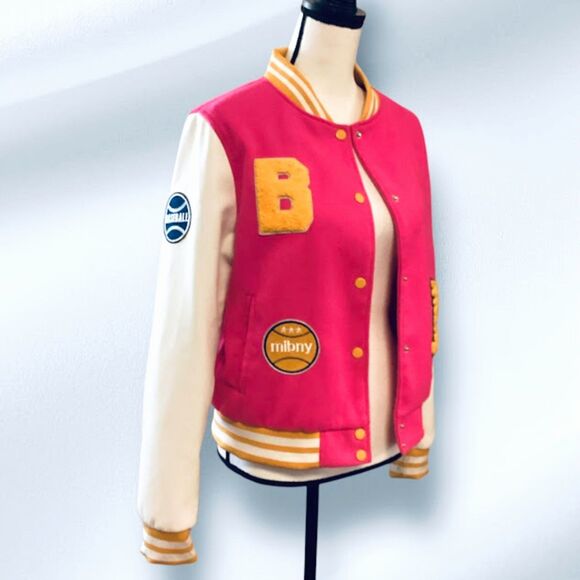 Daisy Women's Varsity Patch Casual Bomber Jacket in Pink/Multi  XL - Picture 5 of 9